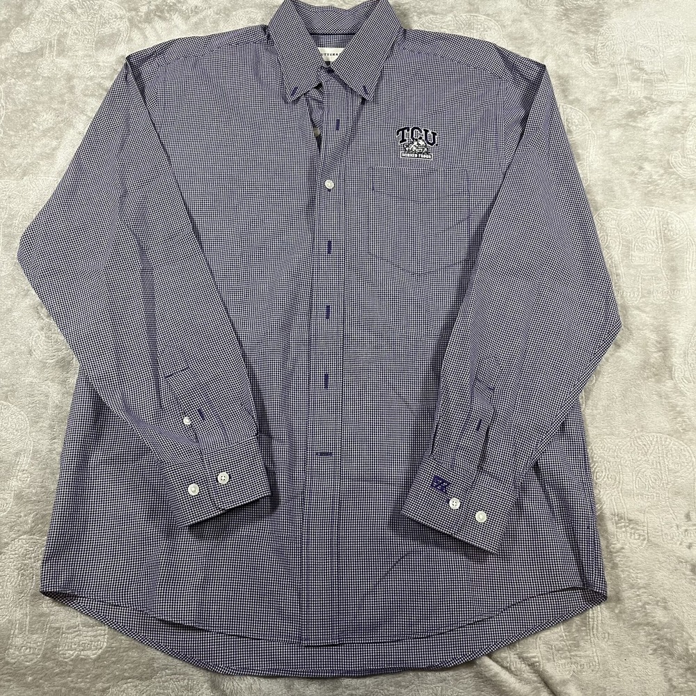 TCU Button Down Shirt Mens Size M Purple Gingham Check Horned Frogs